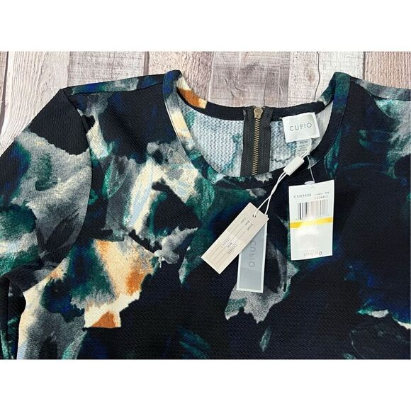 Cupio Black Abstract Print Knit Swing Dress sz Medium Modern Colorful NWT - Picture 2 of 10